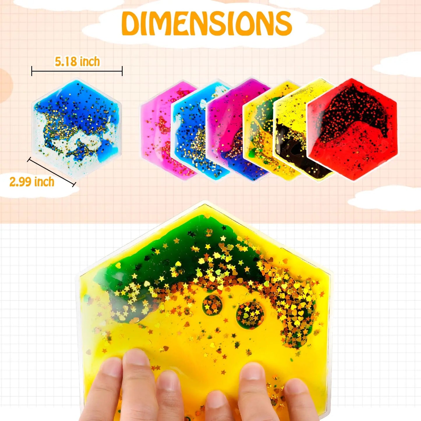 Set Sensorial Hexagonal de Gel Líquido Squishy